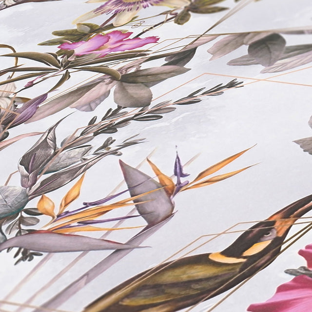Hollis White Tropical Wallpaper with Botanical Birds Motif - AS Creation AS381787