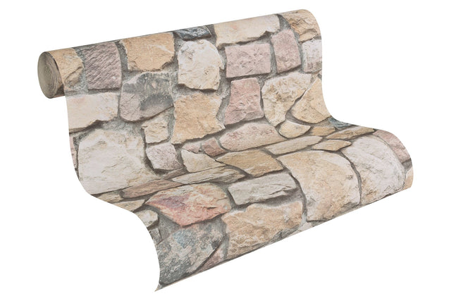Morris Neutral Natural Stone Wallpaper with Rustic Stone Motif - AS Creation AS692412