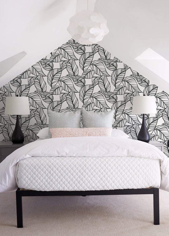 Kagan Black Large Leaf Wallpaper with Modern Botanical Leaf Pattern - A-Street Prints AST3786