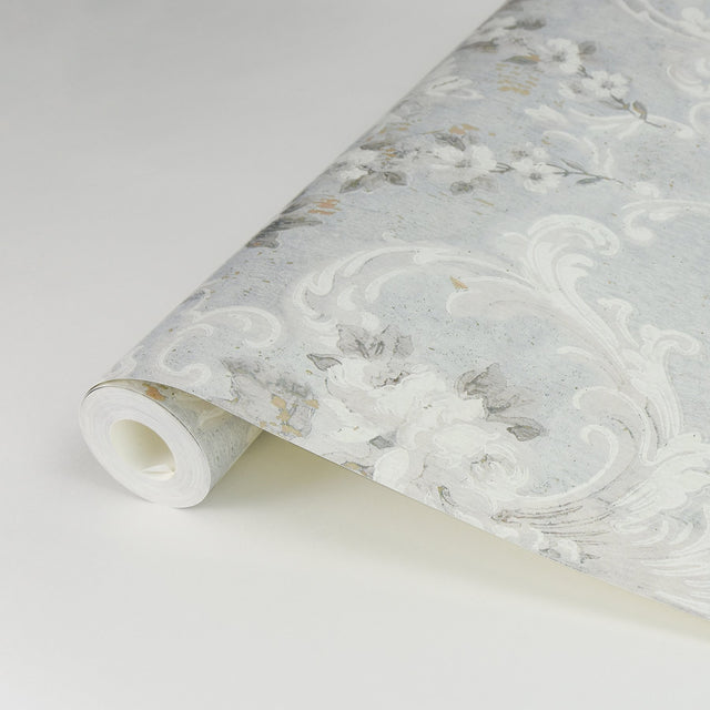 This Old Hudson Vintage Blue Rose Damask Wallpaper Vintage Blue with Botanical Damask - AST4066