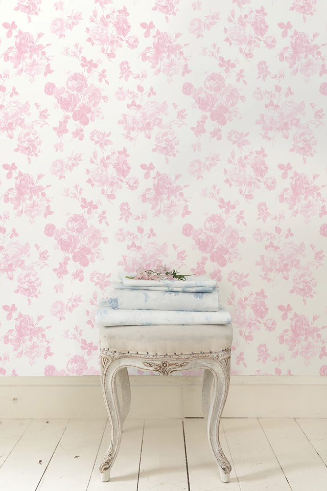 Everblooming Rosettes Pink Jam Cabbage Rose Bouquets Wallpaper with Whimsical Floral Pattern - A-Street Prints AST4101