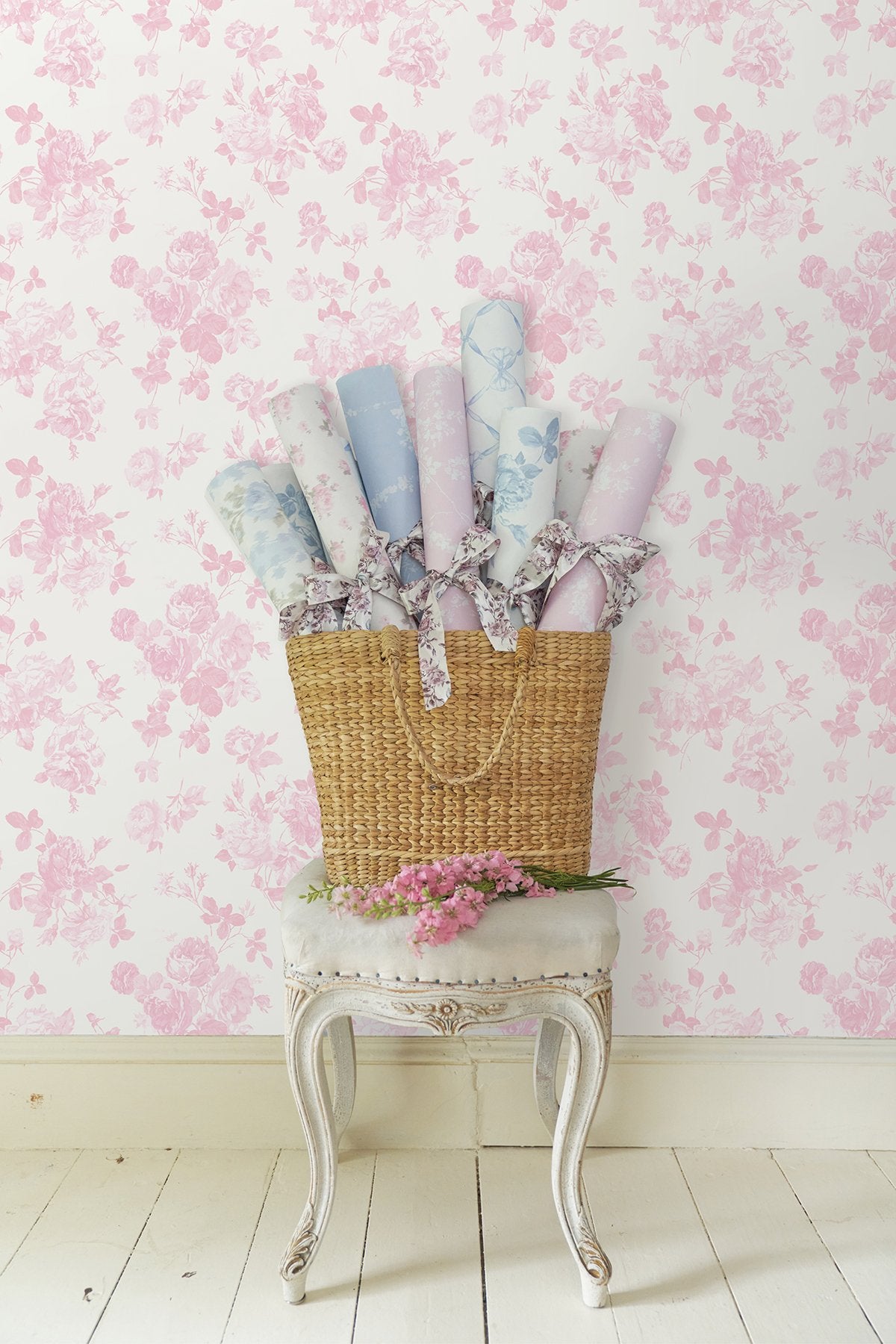 Everblooming Rosettes Pink Jam Cabbage Rose Bouquets Wallpaper with Whimsical Floral Pattern - A-Street Prints AST4101