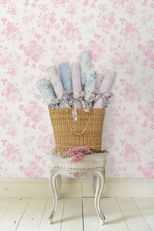 Everblooming Rosettes Pink Jam Cabbage Rose Bouquets Wallpaper with Whimsical Floral Pattern - A-Street Prints AST4101
