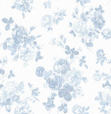 Everblooming Rosettes Dreamy Sky Cabbage Rose Bouquets Wallpaper with Botanical Floral Motif - Brewster AST4102