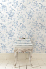 Everblooming Rosettes Dreamy Sky Cabbage Rose Bouquets Wallpaper with Botanical Floral Motif - Brewster AST4102
