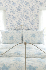 Everblooming Rosettes Dreamy Sky Cabbage Rose Bouquets Wallpaper with Botanical Floral Motif - Brewster AST4102