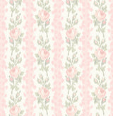 Blooming Heirloom Marie Pink Rose Stripe Wallpaper with Whimsical Floral Stripe Pattern - A-Street Prints AST4105