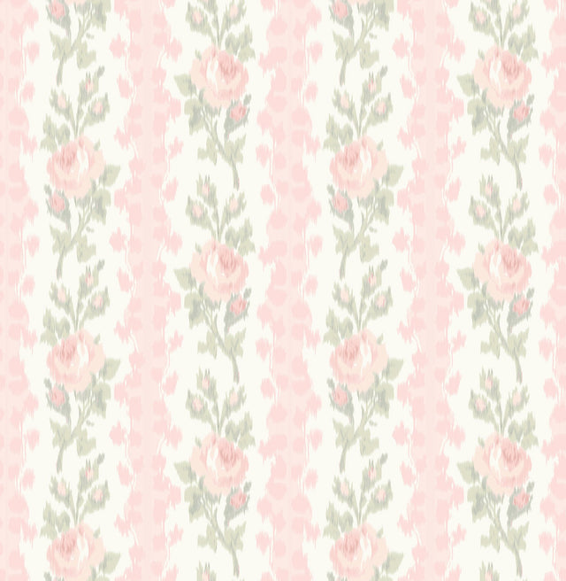 Blooming Heirloom Marie Pink Rose Stripe Wallpaper with Whimsical Floral Stripe Pattern - A-Street Prints AST4105