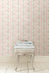 Blooming Heirloom Marie Pink Rose Stripe Wallpaper with Whimsical Floral Stripe Pattern - A-Street Prints AST4105