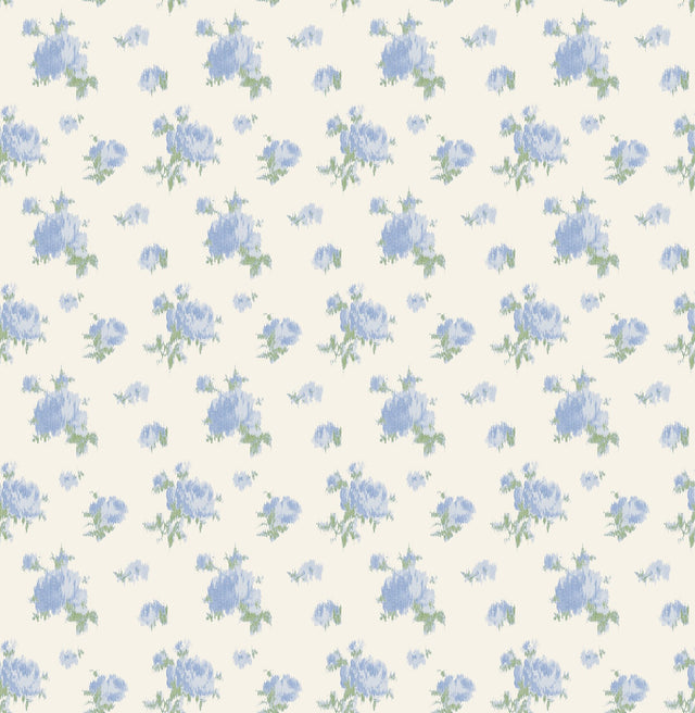 Ikat Rose Blue Small Print Wallpaper with Vintage Botanical Flower Motif - A-Street Prints AST4107