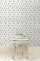 Ikat Rose Blue Small Print Wallpaper with Vintage Botanical Flower Motif - A-Street Prints AST4107