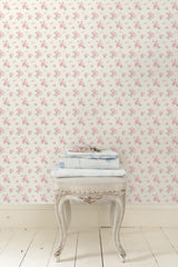 Ikat Rose Tinted Petals Small Print Pink Wallpaper with Vintage Botanical Floral Motif - A-Street Prints AST4108