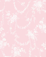 Chandelier Gates Easter Pink Floral Drape Wallpaper with Whimsical Botanical Flower Garlands - Brewster AST4110