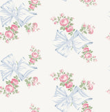 Rosa Beaux Pastel Blue Large Bow Spot Wallpaper with Whimsical Floral Pattern - Brewster AST4113