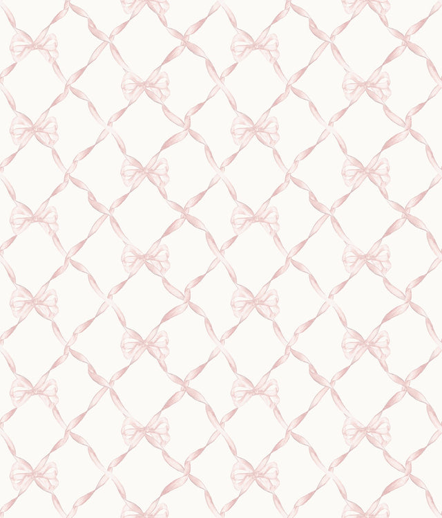 Baby Bow Faded Primrose Ribbon Trellis Wallpaper with Whimsical Novelty Pattern - A-Street Prints AST4114