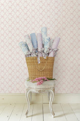Baby Bow Faded Primrose Ribbon Trellis Wallpaper with Whimsical Novelty Pattern - A-Street Prints AST4114