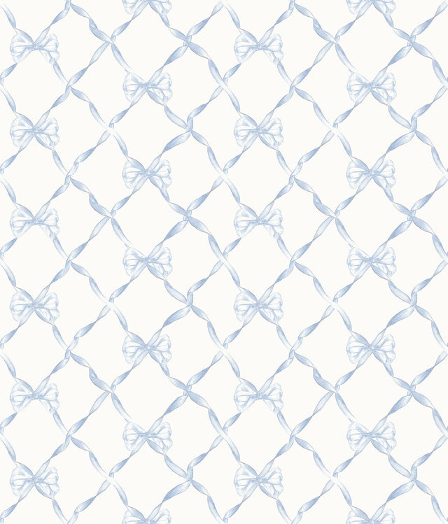 Baby Bow Blue Bella Ribbon Trellis Wallpaper with Whimsical Graphic Pattern - A?Street Prints AST4168