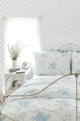 Baby Bow Blue Bella Ribbon Trellis Wallpaper with Whimsical Graphic Pattern - A?Street Prints AST4168