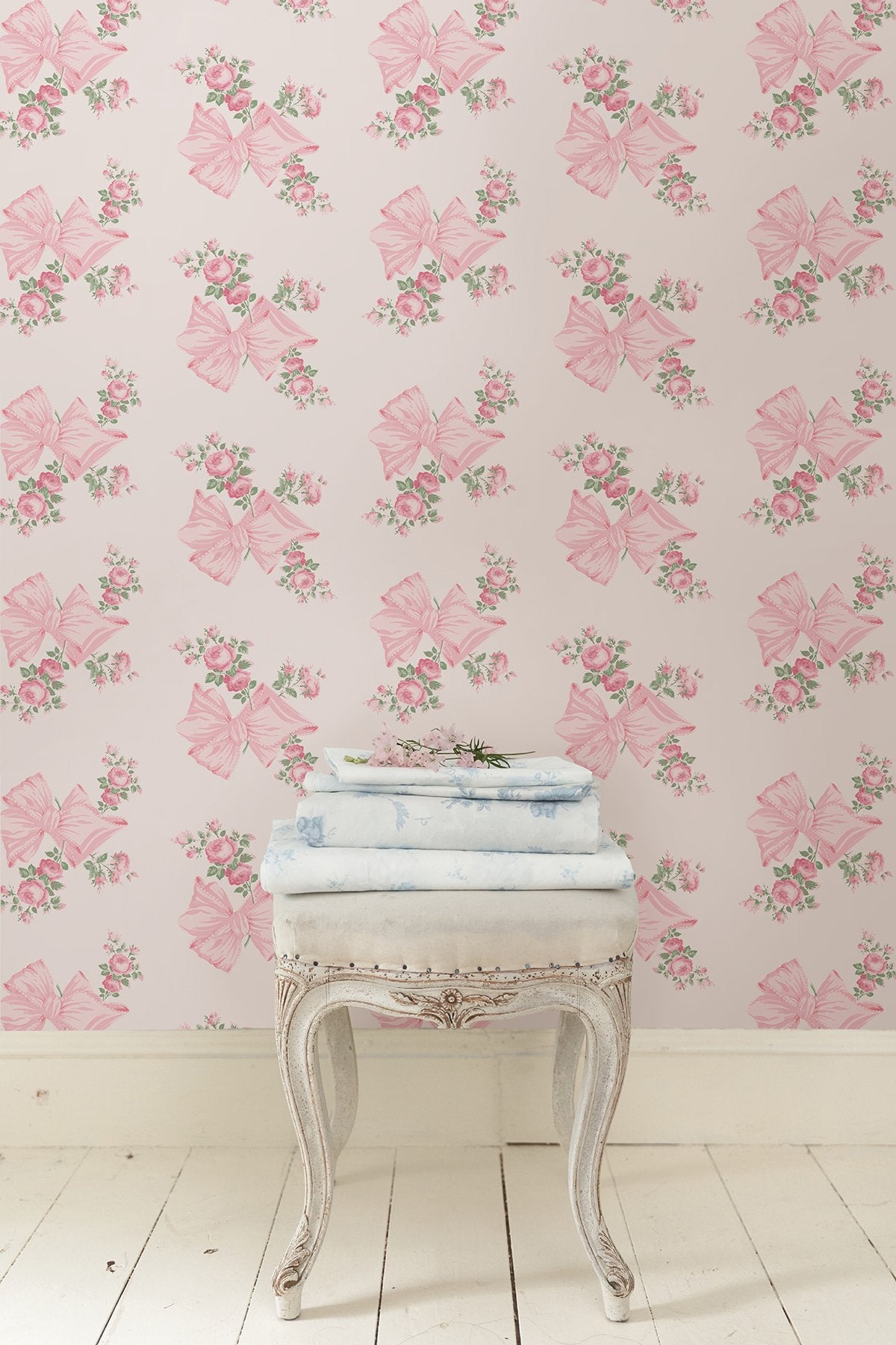 Rosa Beaux Pink Mint Large Bow Spot Wallpaper with Whimsical Floral Bow Motif - A-Street Prints AST4169
