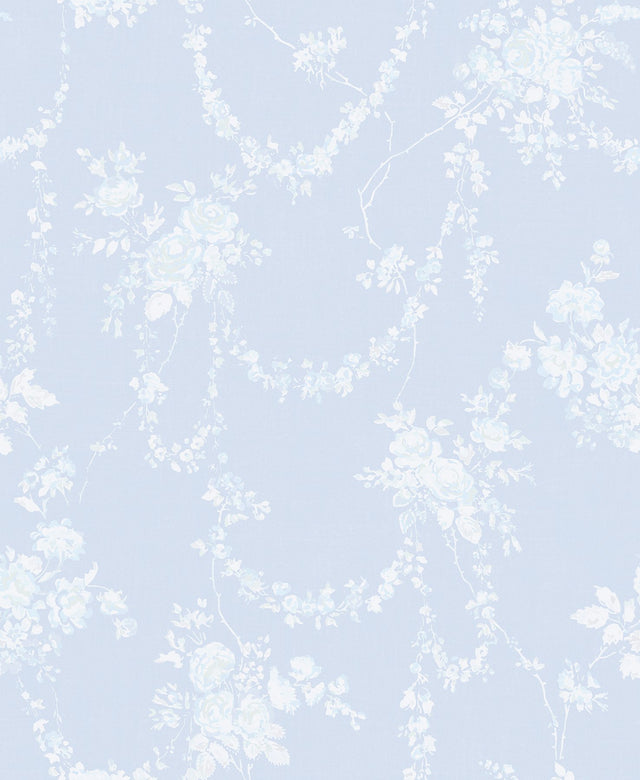 Chandelier Gates Blue Gemstone Floral Drape Wallpaper with Whimsical Botanical Flowers - A-Street Prints AST4170