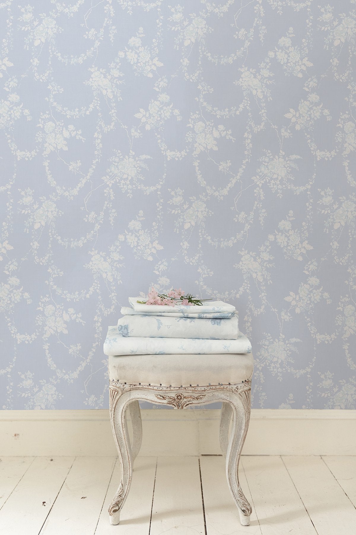 Chandelier Gates Blue Gemstone Floral Drape Wallpaper with Whimsical Botanical Flowers - A-Street Prints AST4170