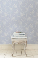 Chandelier Gates Blue Gemstone Floral Drape Wallpaper with Whimsical Botanical Flowers - A-Street Prints AST4170