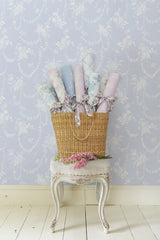 Chandelier Gates Blue Gemstone Floral Drape Wallpaper with Whimsical Botanical Flowers - A-Street Prints AST4170