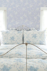 Chandelier Gates Blue Gemstone Floral Drape Wallpaper with Whimsical Botanical Flowers - A-Street Prints AST4170