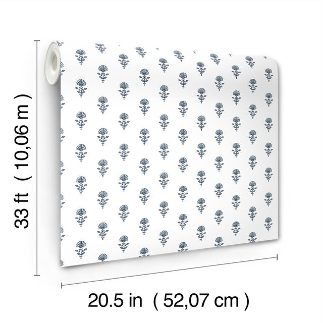 Libby Blue Heather Mini Floral Wallpaper with Botanical Flower Motif - A-Street Prints AST4337