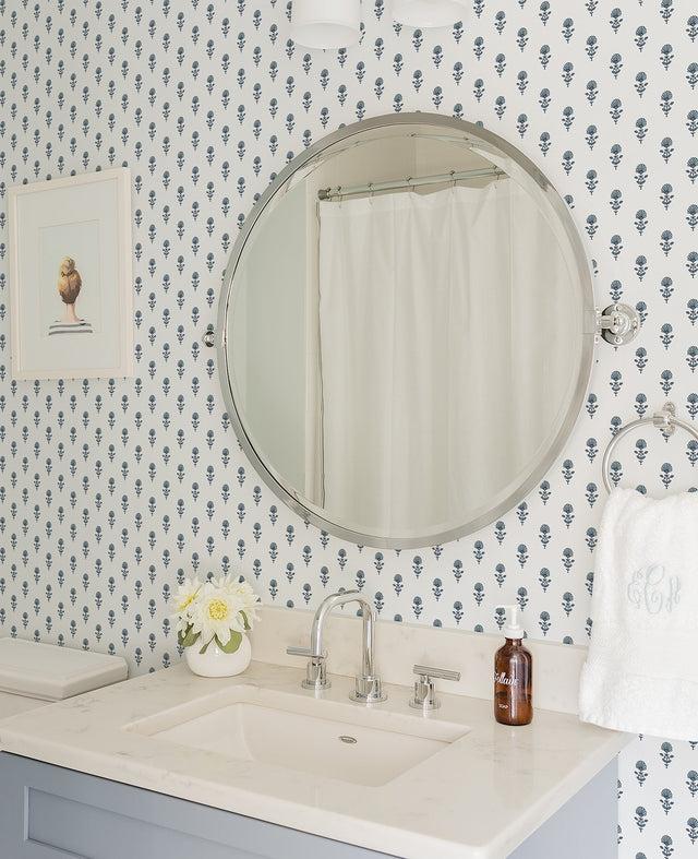 Libby Blue Heather Mini Floral Wallpaper with Botanical Flower Motif - A-Street Prints AST4337