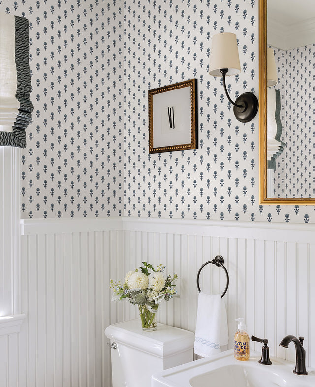 Libby Blue Heather Mini Floral Wallpaper with Botanical Flower Motif - A-Street Prints AST4337