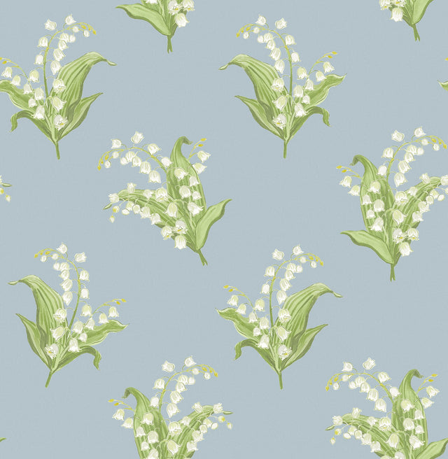 Farmington Blue Heather Lily of the Valley Wallpaper with Botanical Traditional Pattern - A?Street Prints AST4339
