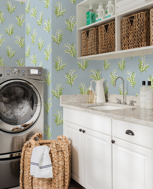 Farmington Blue Heather Lily of the Valley Wallpaper with Botanical Traditional Pattern - A?Street Prints AST4339