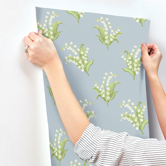 Farmington Blue Heather Lily of the Valley Wallpaper with Botanical Traditional Pattern - A?Street Prints AST4339