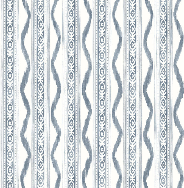 Rhys Blue IKAT Stripe Wallpaper with Modern Graphic Stripe Pattern - A-Street Prints AST4349