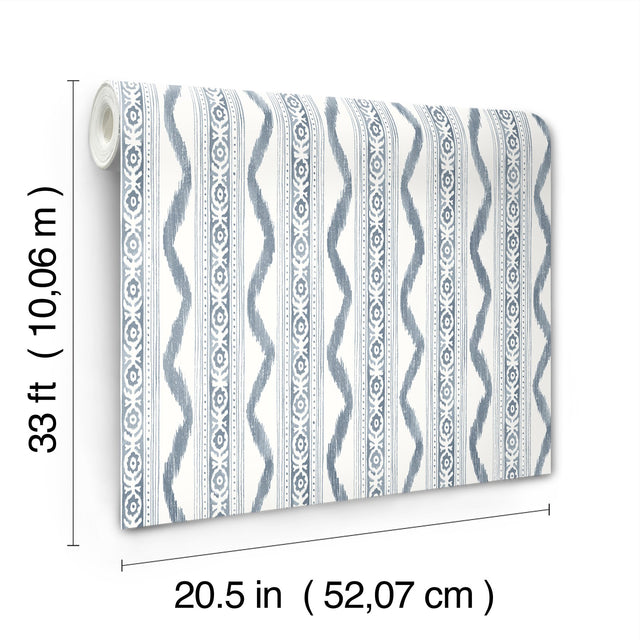 Rhys Blue IKAT Stripe Wallpaper with Modern Graphic Stripe Pattern - A-Street Prints AST4349