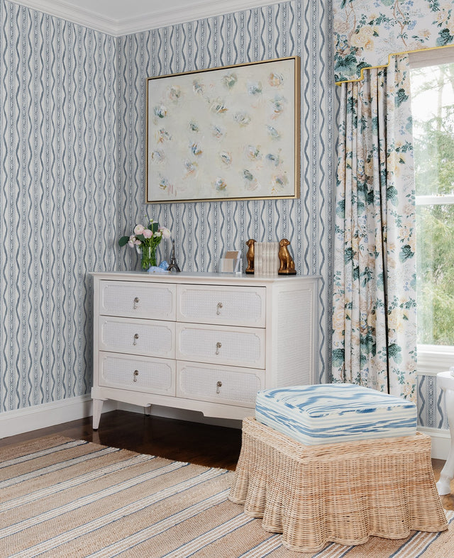 Rhys Blue IKAT Stripe Wallpaper with Modern Graphic Stripe Pattern - A-Street Prints AST4349