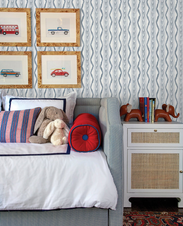 Rhys Blue IKAT Stripe Wallpaper with Modern Graphic Stripe Pattern - A-Street Prints AST4349