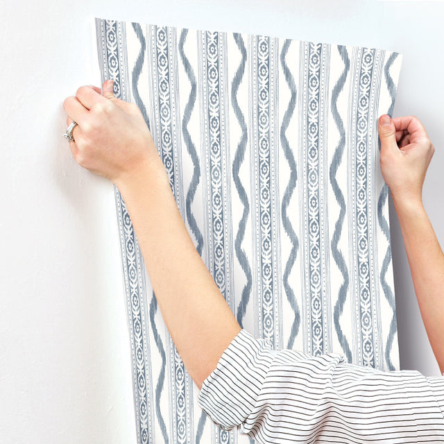 Rhys Blue IKAT Stripe Wallpaper with Modern Graphic Stripe Pattern - A-Street Prints AST4349