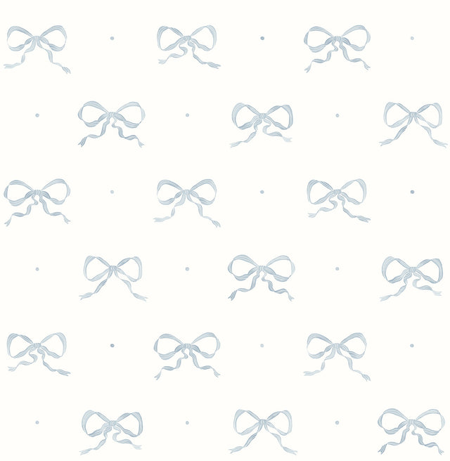 Emma Blue Heather Large Bow Wallpaper with Whimsical Novelty Graphic Pattern - AST4356