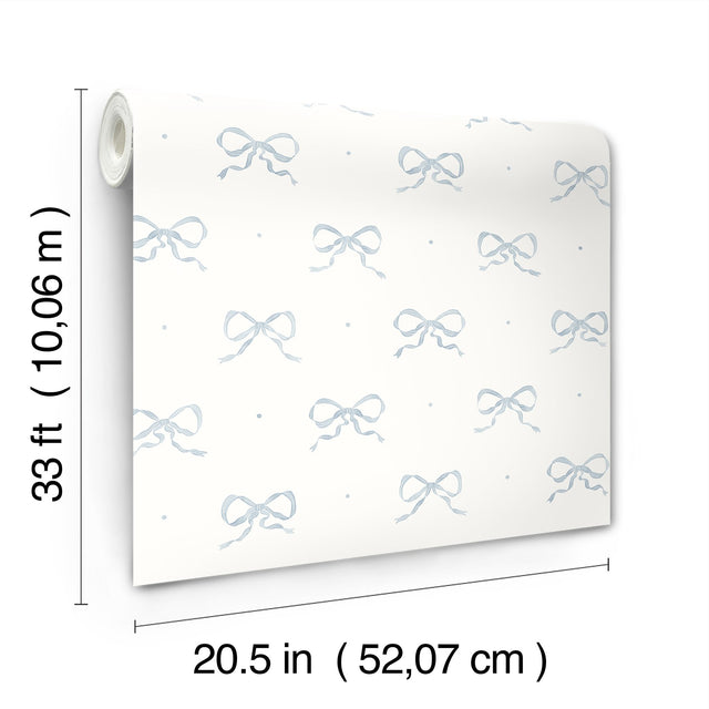 Emma Blue Heather Large Bow Wallpaper with Whimsical Novelty Graphic Pattern - AST4356