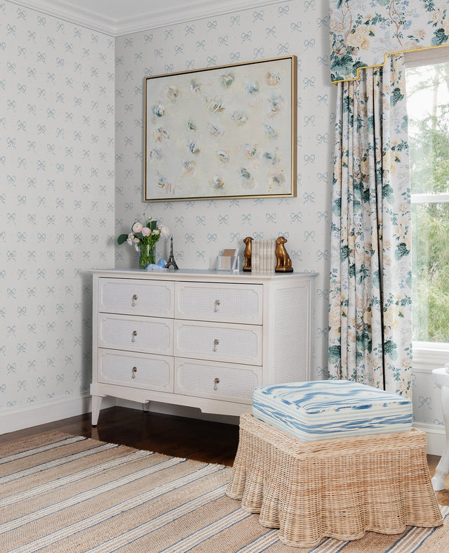 Emma Blue Heather Large Bow Wallpaper with Whimsical Novelty Graphic Pattern - AST4356