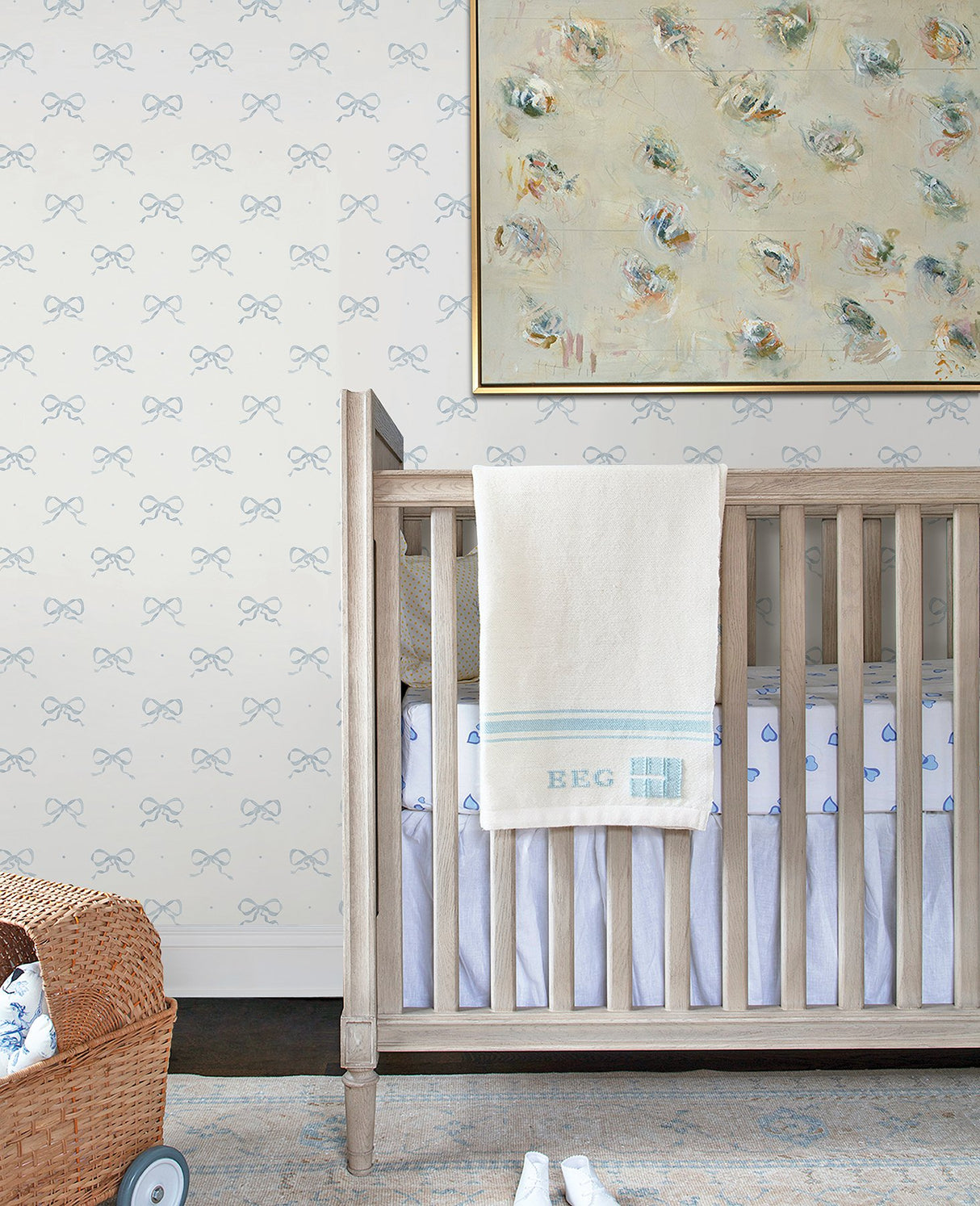 Emma Blue Heather Large Bow Wallpaper with Whimsical Novelty Graphic Pattern - AST4356