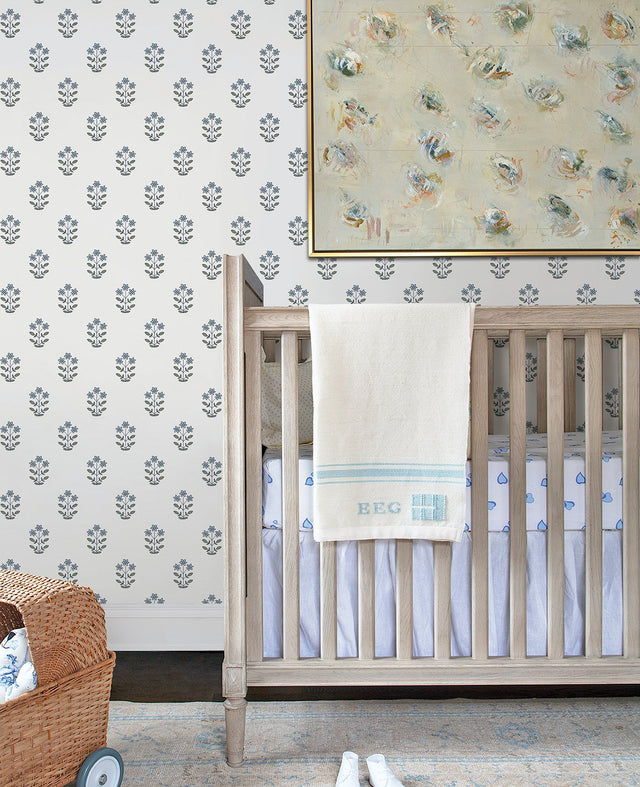 Kit Blue Heather Floral Wallpaper with Farmhouse Botanical Flower Motif - A-Street Prints AST4358