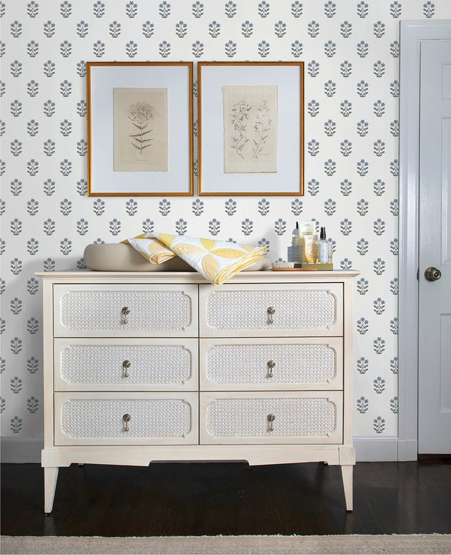 Kit Blue Heather Floral Wallpaper with Farmhouse Botanical Flower Motif - A-Street Prints AST4358