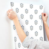 Kit Blue Heather Floral Wallpaper with Farmhouse Botanical Flower Motif - A-Street Prints AST4358
