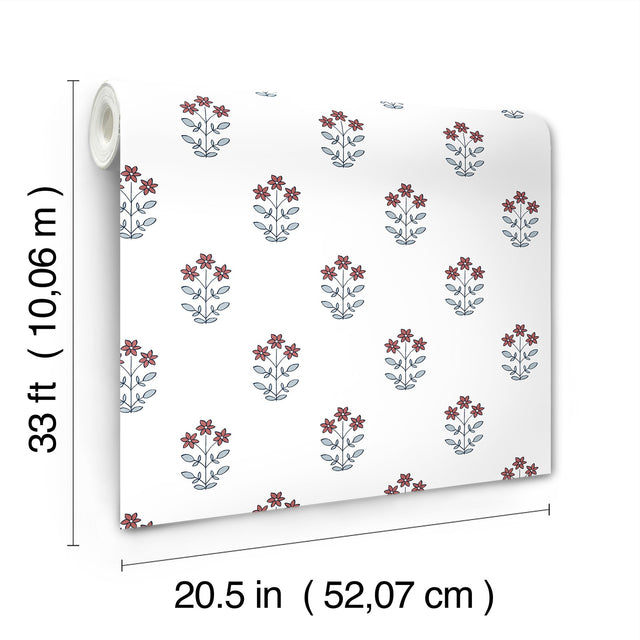 Kit Red Floral Wallpaper with Botanical Flowers Motif, Farmhouse Style - A-Street Prints AST4361