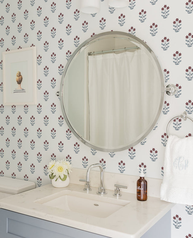 Kit Red Floral Wallpaper with Botanical Flowers Motif, Farmhouse Style - A-Street Prints AST4361