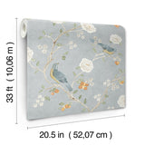 Wellesley Blue Heather Chinoiserie Wallpaper with Birds and Floral Vintage Motif - A-Street Prints AST4362