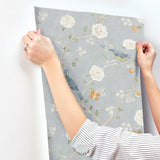 Wellesley Blue Heather Chinoiserie Wallpaper with Birds and Floral Vintage Motif - A-Street Prints AST4362